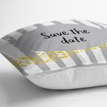 Realhomes Gri Zeminde Save The Date Motifli Modern Yastık Kırlent Kılıfı Realhomes