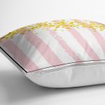 Realhomes Pembe Beyaz Çizgili Sarı Puanlı Temalı Modern Yastık Kırlent Kılıfı Realhomes