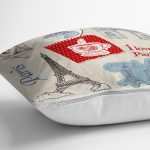 - Rh-K49-2 - Realhomes  Eyfel Kulesi Dijital Baskılı Dekoratif Yastık Kırlent Kılıfı Realhomes