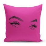 Realhomes Fuşya Zeminde Kirpik Motifli Özel Tasarım Yastık Kılıfı Realhomes