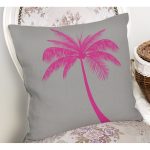 - Rh-K5228fusya-1 - Realhomes Gri Zeminde Fuşya Palmiye Motifli Modern Kırlent Kılıfı Realhomes
