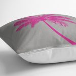 - Rh-K5228fusya-2 - Realhomes Gri Zeminde Fuşya Palmiye Motifli Modern Kırlent Kılıfı Realhomes