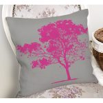 - Rh-K5230fusya-1 - Realhomes Gri Zeminde Dekoratif Fuşya Ağaç Tasarımlı Kırlent Kılıfı Realhomes