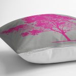 - Rh-K5230fusya-2 - Realhomes Gri Zeminde Dekoratif Fuşya Ağaç Tasarımlı Kırlent Kılıfı Realhomes
