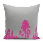 - Rh-K5232fusya - Realhomes Realhomes Gri Zeminde Fuşya Ağaç Tasarımlı Dekoratif Yastık Kılıfı Realhomes