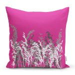 - Rh-K5233fusya - Realhomes  Fuşya Zeminde Beyaz Ve Gri Çiçek Motifli Kırlent Kılıfı Realhomes