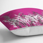 - Rh-K5233fusya-2 - Realhomes  Fuşya Zeminde Beyaz Ve Gri Çiçek Motifli Kırlent Kılıfı Realhomes