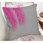 Gri Zeminde Fuşya Palmiye Yaprakları Motifli Yastık Kılıfı Realhomes