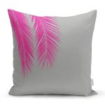 Gri Zeminde Fuşya Palmiye Yaprakları Motifli Yastık Kılıfı Realhomes