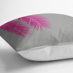 Gri Zeminde Fuşya Palmiye Yaprakları Motifli Yastık Kılıfı Realhomes