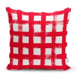 - Rh-K5236kirmizi - Realhomes Kırmızı Zeminde Geometrik Kare Motifli Dekoratif Yastık Kılıfı Realhomes