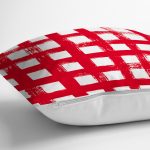 - Rh-K5236kirmizi-2 - Realhomes Kırmızı Zeminde Geometrik Kare Motifli Dekoratif Yastık Kılıfı Realhomes