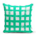 Yeşil Zeminde Geometrik Kare Motifli Dekoratif Yastık Kılıfı Realhomes