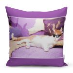 Gözlüklü Kedi Desenli Dijital Baskılı Modern Yastık Kırlent Kılıfı Realhomes