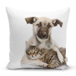 Köpek ve Kedili Dijital Baskılı Modern Yastık Kırlent Kılıfı Realhomes