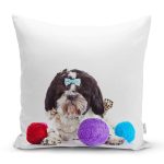 - Rh-K5618 - Realhomes Renkli İp Toplarıyla Köpek Dijital Baskılı Modern Yastık Kırlent Kılıfı Realhomes
