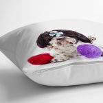 - Rh-K5618-2 - Realhomes Renkli İp Toplarıyla Köpek Dijital Baskılı Modern Yastık Kırlent Kılıfı Realhomes