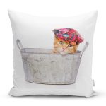 Sepette Şapkalı Kedi Desenli Dijital Baskılı Modern Yastık Kırlent Kılıfı Realhomes