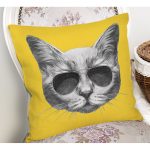 Gözlüklü Kedi Desenli Dijital Baskılı Modern Yastık Kırlent Kılıfı Realhomes