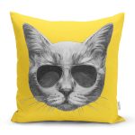 Gözlüklü Kedi Desenli Dijital Baskılı Modern Yastık Kırlent Kılıfı Realhomes