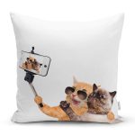 - Rh-K5634 - Realhomes Selfie Çekinen Köpekli Kedi Modern Yastık Kırlent Kılıfı Realhomes