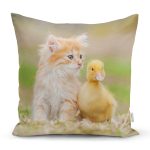 Sevimli Kedi ve Ördek Motifli Modern Yastık Kırlent Kılıfı Realhomes