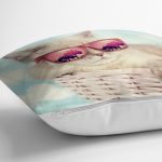 - Rh-K5638-2 - Realhomes Sepetteki Gözlüklü Kedi Dijital Baskılı Modern Yastık Kırlent Kılıfı Realhomes