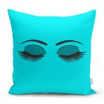 Turkuaz Zeminde Kirpik Motifli Dekoratif Kırlent Kılıfı Realhomes