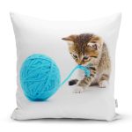 - Rh-K5647 - Realhomes İple Oynayan Yavru Kedi Desenli Modern Yastık Kırlent Kılıfı Realhomes