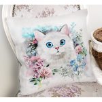 - Rh-K5648-1 - Realhomes Çiçek Çerçeveli Kedi Motifli Modern Yastık Kırlent Kılıfı Realhomes