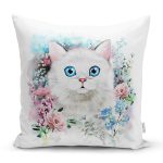 - Rh-K5648 - Realhomes Çiçek Çerçeveli Kedi Motifli Modern Yastık Kırlent Kılıfı Realhomes