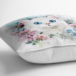 - Rh-K5648-2 - Realhomes Çiçek Çerçeveli Kedi Motifli Modern Yastık Kırlent Kılıfı Realhomes