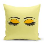 - Rh-K565 - Realhomes Sarı Zeminde Kirpik Motifli Dekoratif Kırlent Kılıfı Realhomes