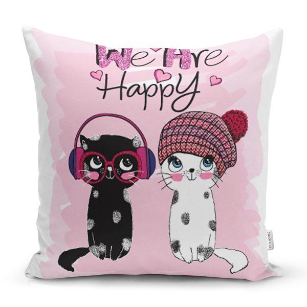 - Rh-K5652 - Realhomes  Tavşan-Kedi-Köpek Desenli Dijital Baskılı Modern Yastık Kırlent Kılıfı Realhomes