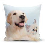 - Rh-K5654 - Realhomes Köpek ve Kedili Dijital Baskılı Modern Yastık Kırlent Kılıfı Realhomes