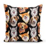 Siyah Zemindeki Sevimli Köpekler Modern Yastık Kırlent Kılıfı Realhomes