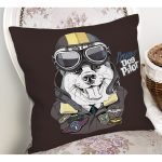 - Rh-K5664-1 - Realhomes Brave Dog Pilot Motifli Dijital Baskılı Modern Yastık Kırlent Kılıfı Realhomes