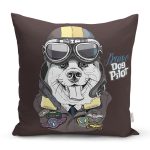 - Rh-K5664 - Realhomes Brave Dog Pilot Motifli Dijital Baskılı Modern Yastık Kırlent Kılıfı Realhomes