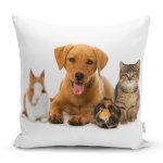 - Rh-K5665 - Realhomes  Tavşan-Kedi-Köpek Desenli Dijital Baskılı Modern Yastık Kırlent Kılıfı Realhomes