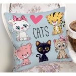 Cats Motifli Dijital Baskılı Modern Yastık Kırlent Kılıfı Realhomes