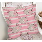 - Rh-K5668-1 - Realhomes Pembe Çizgi Üzerinde Kedicikler Modern Yastık Kırlent Kılıfı Realhomes