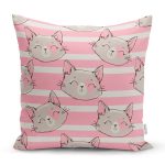 - Rh-K5668 - Realhomes Pembe Çizgi Üzerinde Kedicikler Modern Yastık Kırlent Kılıfı Realhomes