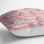 - Rh-K5668-2 - Realhomes Pembe Çizgi Üzerinde Kedicikler Modern Yastık Kırlent Kılıfı Realhomes