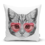 Pembe Gözlüklü Dijital Baskılı Modern Yastık Kırlent Kılıfı Realhomes