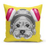Kulaklıklı Köpek Motifli Dijital Baskılı Modern Yastık Kırlent Kılıfı Realhomes