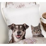 - Rh-K5676-1 - Realhomes Sevimli Köpek ve Kedi Desenli Sevimli Modern Yastık Kırlent Kılıfı Realhomes