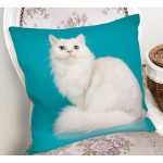 Mavi Zeminde Beyaz Kedi Desenli Modern Yastık Kırlent Kılıfı Realhomes