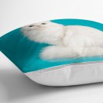 Mavi Zeminde Beyaz Kedi Desenli Modern Yastık Kırlent Kılıfı Realhomes