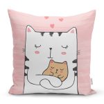 Yavrusuna Sarılmış Kedi Motifli Modern Yastık Kırlent Kılıfı Realhomes