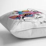 - Rh-K5688-2 - Realhomes Renkli Gözlüklü Siyah Beyaz Kedi Dijital Baskılı Modern Yastık Kırlent Kılıfı Realhomes